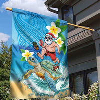 Polynesian Merry Christmas Garden Flag Funny Santa with Sea Turtle Beach Plumeria - Polynesian Pride