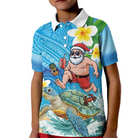 Polynesian Merry Christmas Kid Polo Shirt Funny Santa with Sea Turtle Beach Plumeria LT03 Kid Multicolor - Polynesian Pride