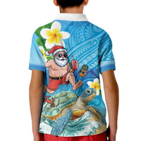 Polynesian Merry Christmas Kid Polo Shirt Funny Santa with Sea Turtle Beach Plumeria LT03 - Polynesian Pride