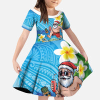 Polynesian Merry Christmas Kid Short Sleeve Dress Funny Santa with Sea Turtle Beach Plumeria LT03 KID Multicolor - Polynesian Pride