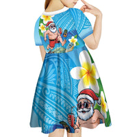 Polynesian Merry Christmas Kid Short Sleeve Dress Funny Santa with Sea Turtle Beach Plumeria - Polynesian Pride