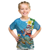 Polynesian Merry Christmas Kid T Shirt Funny Santa with Sea Turtle Beach Plumeria LT03 Multicolor - Polynesian Pride