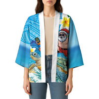 Polynesian Merry Christmas Kimono Funny Santa with Sea Turtle Beach Plumeria - Polynesian Pride