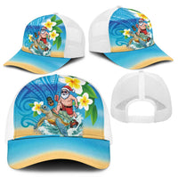 Polynesian Merry Christmas Mesh Trucker Cap Funny Santa with Sea Turtle Beach and Plumeria - Polynesian Pride