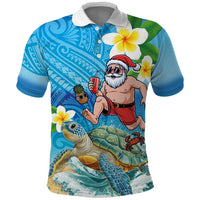 Polynesian Merry Christmas Polo Shirt Funny Santa with Sea Turtle Beach Plumeria - Polynesian Pride
