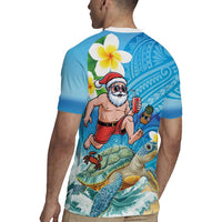 Polynesian Merry Christmas Rugby Jersey Funny Santa with Sea Turtle Beach Plumeria - Polynesian Pride