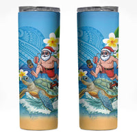 Polynesian Merry Christmas Skinny Tumbler Funny Santa with Sea Turtle Beach Plumeria - Polynesian Pride