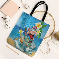 Polynesian Merry Christmas Tote Bag Funny Santa with Sea Turtle Beach Plumeria - Polynesian Pride