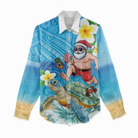 Polynesian Merry Christmas Women Casual Shirt Funny Santa with Sea Turtle Beach Plumeria - Polynesian Pride
