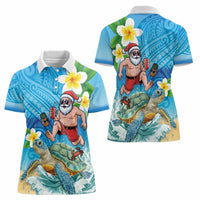 Polynesian Merry Christmas Women Polo Shirt Funny Santa with Sea Turtle Beach Plumeria - Polynesian Pride