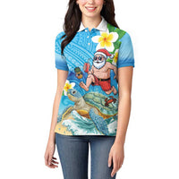 Polynesian Merry Christmas Women Polo Shirt Funny Santa with Sea Turtle Beach Plumeria LT03 - Polynesian Pride
