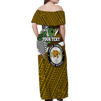 Hawaii James Campbell High School Off Shoulder Maxi Dress Kakau Pattern Gold Color Version LT03 - Polynesian Pride