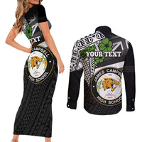 Hawaii James Campbell High School Couples Matching Short Sleeve Bodycon Dress and Long Sleeve Button Shirt Kakau Pattern Black Version LT03 - Polynesian Pride