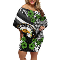 Hawaii James Campbell High School Family Matching Off Shoulder Short Dress and Hawaiian Shirt Kakau Pattern Black Version LT03 Mom's Dress Black - Polynesian Pride