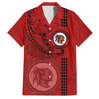 Hawaii Kahuku High & Intermediate School Family Matching Puletasi Dress and Hawaiian Shirt Tribal Kakau Pattern LT03 Dad's Shirt - Short Sleeve Red - Polynesian Pride