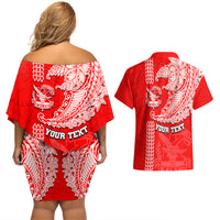 Hawaii Kalani High School Couples Matching Off Shoulder Short Dress and Hawaiian Shirt Tribal Kakau Pattern LT03 - Polynesian Pride