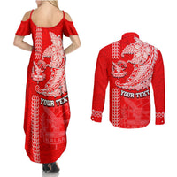 Hawaii Kalani High School Couples Matching Summer Maxi Dress and Long Sleeve Button Shirt Tribal Kakau Pattern LT03 - Polynesian Pride