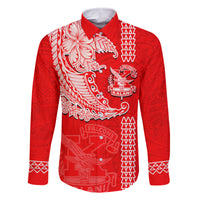 Hawaii Kalani High School Family Matching Summer Maxi Dress and Hawaiian Shirt Tribal Kakau Pattern LT03 Dad's Shirt - Long Sleeve Red - Polynesian Pride