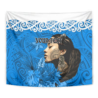 Custom New Zealand Womens Day Tapestry Traditional Maori Woman Polynesian Pattern Blue Color LT03 - Polynesian Pride
