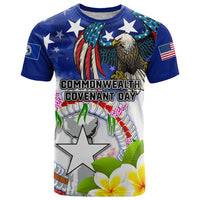 Custom Northern Mariana Islands Commonwealth Covenant Day T Shirt Plumeria Flower Splash Style LT03 Blue - Polynesian Pride