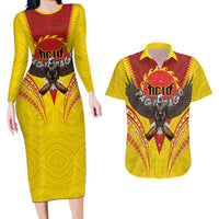 American Samoa Fautasi Race Couples Matching Long Sleeve Bodycon Dress and Hawaiian Shirt Pago Pago-Aeto Samoan Tattoo and Eagle