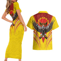 American Samoa Fautasi Race Couples Matching Short Sleeve Bodycon Dress and Hawaiian Shirt Pago Pago-Aeto Samoan Tattoo and Eagle