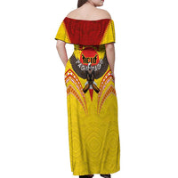 American Samoa Fautasi Race Off Shoulder Maxi Dress Pago Pago-Aeto Samoan Tattoo and Eagle LT03 - Polynesian Pride