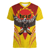 American Samoa Fautasi Race Women V-Neck T-Shirt Pago Pago-Aeto Samoan Tattoo and Eagle LT03 Female Yellow - Polynesian Pride