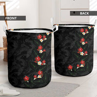 Hawaiian Taro Leaves-Hibiscus and Plumeria Laundry Basket Floral Tribal Tattoo Motif LT03 - Polynesian Pride