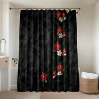 Hawaiian Taro Leaves-Hibiscus and Plumeria Bathroom Set Floral Tribal Tattoo Motif LT03 Shower Curtain Only Black - Polynesian Pride