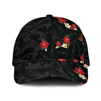 Hawaiian Taro Leaves-Hibiscus and Plumeria Classic Cap Floral Tribal Tattoo Motif LT03 Universal Fit Black - Polynesian Pride