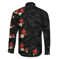 Hawaiian Taro Leaves-Hibiscus and Plumeria Family Matching Off Shoulder Maxi Dress and Hawaiian Shirt Floral Tribal Tattoo Motif LT03 - Polynesian Pride