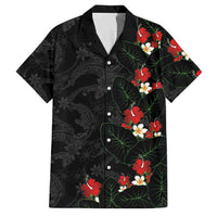 Hawaiian Taro Leaves-Hibiscus and Plumeria Family Matching Short Sleeve Bodycon Dress and Hawaiian Shirt Floral Tribal Tattoo Motif LT03 Dad's Shirt - Short Sleeve Black - Polynesian Pride