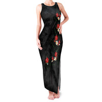 Hawaiian Taro Leaves-Hibiscus and Plumeria Family Matching Tank Maxi Dress and Hawaiian Shirt Floral Tribal Tattoo Motif LT03 Mom's Dress Black - Polynesian Pride