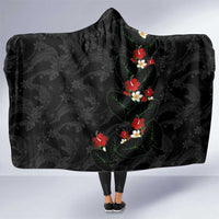 Hawaiian Taro Leaves-Hibiscus and Plumeria Hooded Blanket Floral Tribal Tattoo Motif LT03 One Size Black - Polynesian Pride