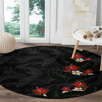 Hawaiian Taro Leaves-Hibiscus and Plumeria Round Carpet Floral Tribal Tattoo Motif