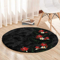 Hawaiian Taro Leaves-Hibiscus and Plumeria Round Carpet Floral Tribal Tattoo Motif