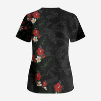 Hawaiian Taro Leaves-Hibiscus and Plumeria Scrub Top Floral Tribal Tattoo Motif LT03 - Polynesian Pride