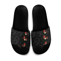 Hawaiian Taro Leaves-Hibiscus and Plumeria Slide Sandals Floral Tribal Tattoo Motif