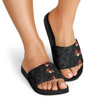 Hawaiian Taro Leaves-Hibiscus and Plumeria Slide Sandals Floral Tribal Tattoo Motif