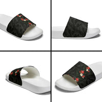 Hawaiian Taro Leaves-Hibiscus and Plumeria Slide Sandals Floral Tribal Tattoo Motif