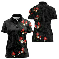 Hawaiian Taro Leaves-Hibiscus and Plumeria Women Polo Shirt Floral Tribal Tattoo Motif LT03 - Polynesian Pride