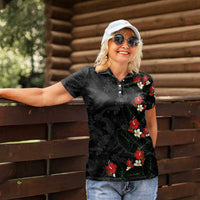 Hawaiian Taro Leaves-Hibiscus and Plumeria Women Polo Shirt Floral Tribal Tattoo Motif LT03 - Polynesian Pride