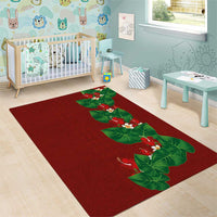 Hawaiian Taro Leaves-Hibiscus and Plumeria Area Rug Polynesian Art-Kakau Tattoo Red LT03 - Polynesian Pride
