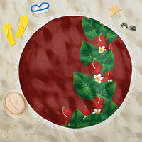 Hawaiian Taro Leaves-Hibiscus and Plumeria Beach Blanket Polynesian Art-Kakau Tattoo Red LT03 One Size 150cm Red - Polynesian Pride