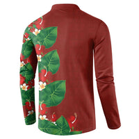Hawaiian Taro Leaves-Hibiscus and Plumeria Button Sweatshirt Polynesian Art-Kakau Tattoo Red LT03 - Polynesian Pride