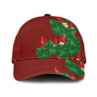 Hawaiian Taro Leaves-Hibiscus and Plumeria Classic Cap Polynesian Art-Kakau Tattoo Red LT03 Universal Fit Red - Polynesian Pride