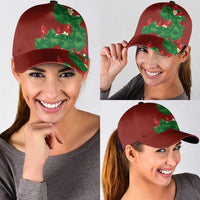 Hawaiian Taro Leaves-Hibiscus and Plumeria Classic Cap Polynesian Art-Kakau Tattoo Red LT03 - Polynesian Pride