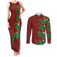 Hawaiian Taro Leaves-Hibiscus and Plumeria Couples Matching Tank Maxi Dress and Long Sleeve Button Shirt Polynesian Art-Kakau Tattoo Red LT03 Red - Polynesian Pride