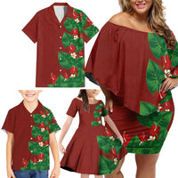 Hawaiian Taro Leaves-Hibiscus and Plumeria Family Matching Off Shoulder Short Dress and Hawaiian Shirt Polynesian Art-Kakau Tattoo Red LT03 - Polynesian Pride